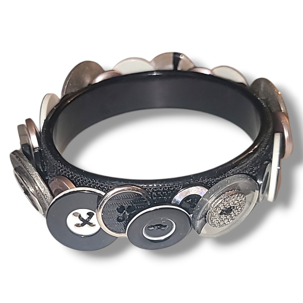 Vintage Black White Button Bangle Bracelet Plastic Mixed Button‎ Statement